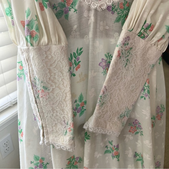 Vintage 1970’s Hippy Prairie Gunne Sax Style Long Sleeve Lace Maxi Dress - Picture 8 of 12